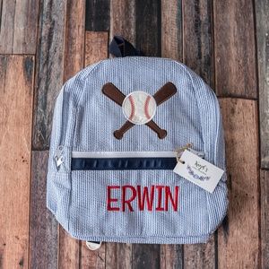 Baseball applique seersucker backpack